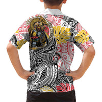 Japanese Samurai Warrior Family Matching Short Sleeve Bodycon Dress and Hawaiian Shirt Colorful Polynesian Tattoo Style