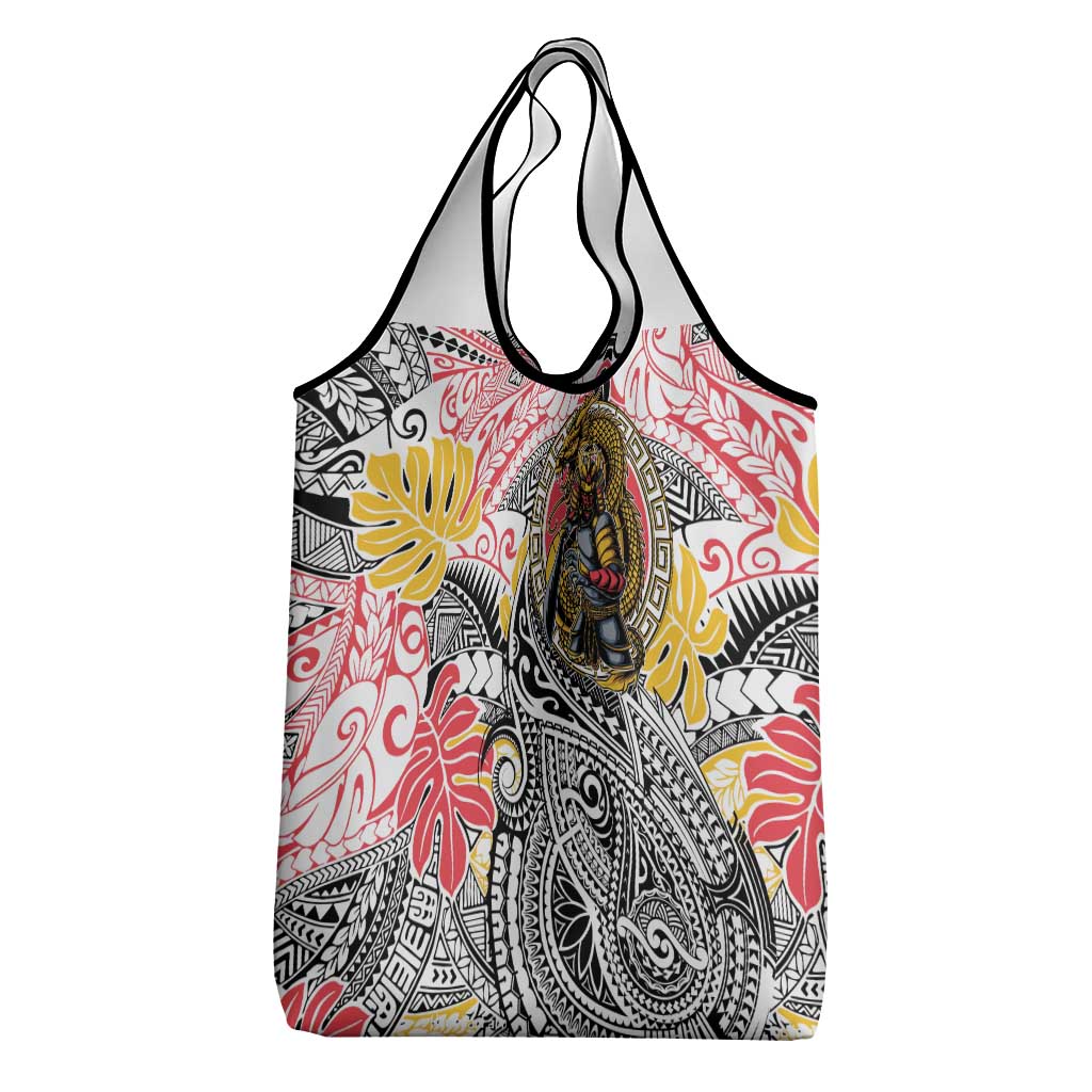 Japanese Samurai Warrior Grocery Bag Colorful Polynesian Tattoo Style