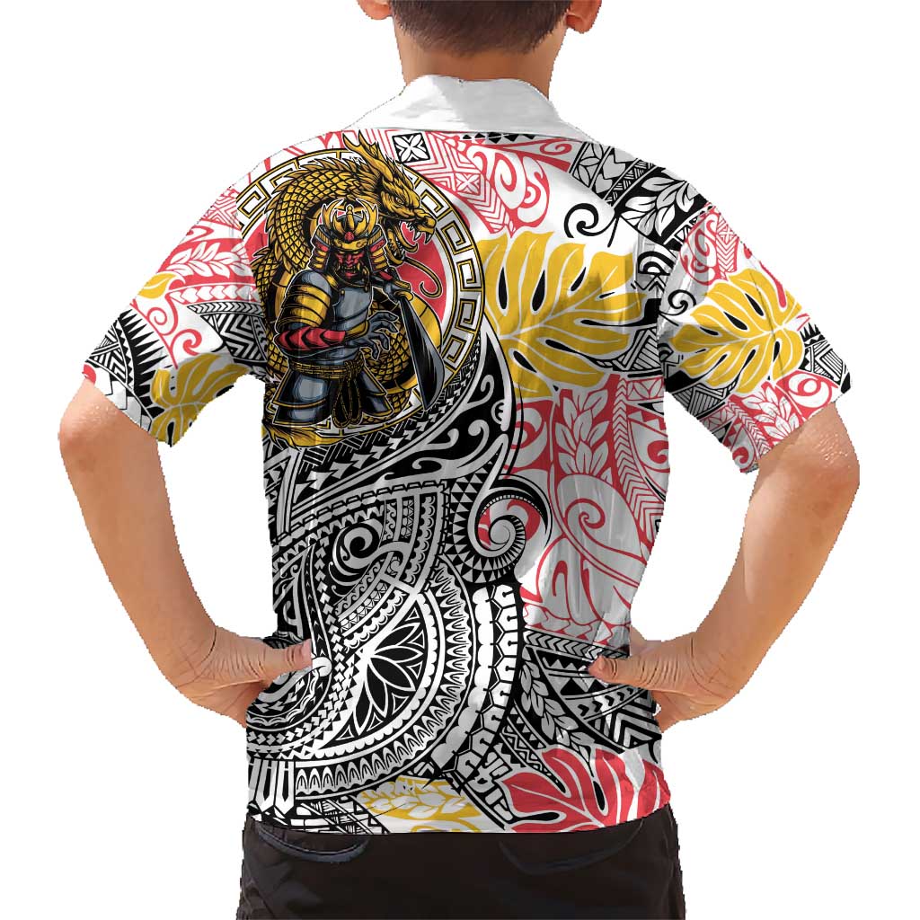 Japanese Samurai Warrior Kid Hawaiian Shirt Colorful Polynesian Tattoo Style