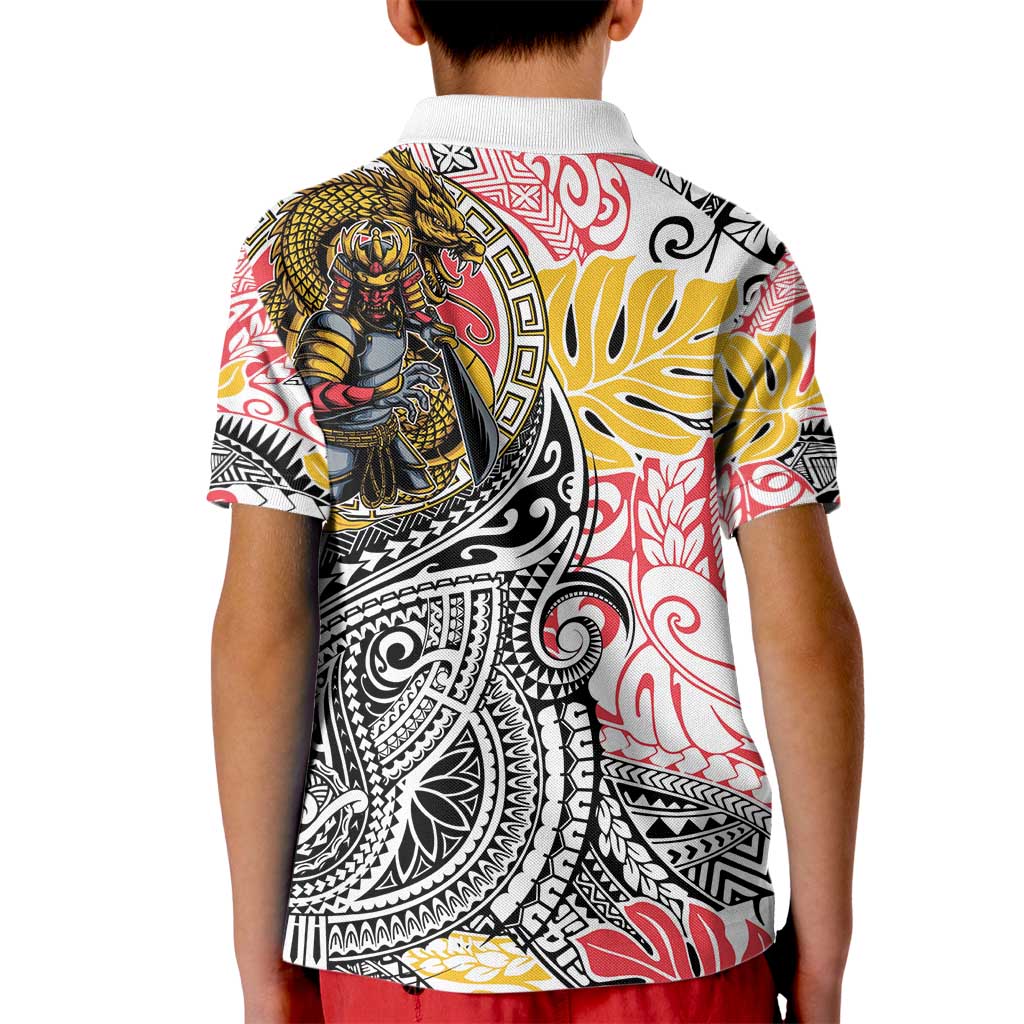 Japanese Samurai Warrior Kid Polo Shirt Colorful Polynesian Tattoo Style