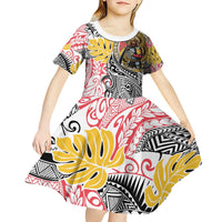 Japanese Samurai Warrior Kid Short Sleeve Dress Colorful Polynesian Tattoo Style
