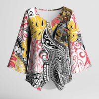 Japanese Samurai Warrior Kimono Sleeve Blouse Colorful Polynesian Tattoo Style - Polynesian Pride