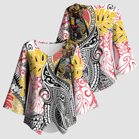 Japanese Samurai Warrior Kimono Sleeve Blouse Colorful Polynesian Tattoo Style - Polynesian Pride