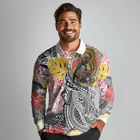 Japanese Samurai Warrior Long Sleeve Polo Shirt Colorful Polynesian Tattoo Style LT9 - Polynesian Pride