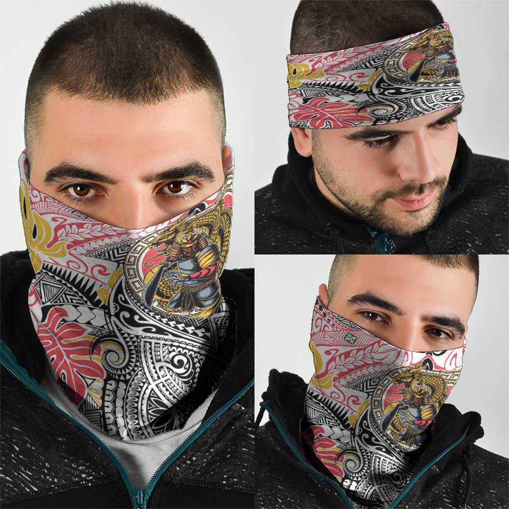 Japanese Samurai Warrior Neck Gaiter Colorful Polynesian Tattoo Style - Polynesian Pride