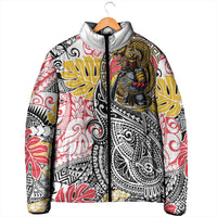 Japanese Samurai Warrior Padded Jacket Colorful Polynesian Tattoo Style - Polynesian Pride