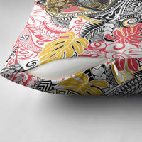 Japanese Samurai Warrior Pillow Cover Colorful Polynesian Tattoo Style - Polynesian Pride