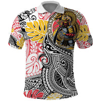 Japanese Samurai Warrior Polo Shirt Colorful Polynesian Tattoo Style LT9 White - Polynesian Pride