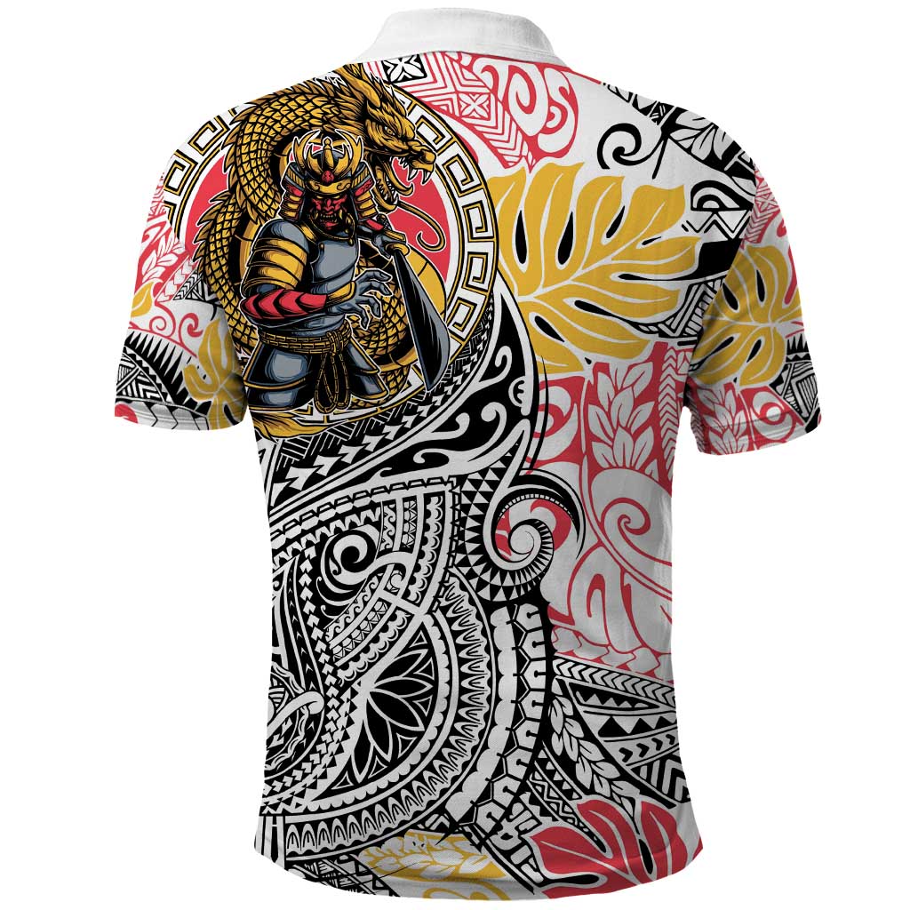 Japanese Samurai Warrior Polo Shirt Colorful Polynesian Tattoo Style LT9 - Polynesian Pride