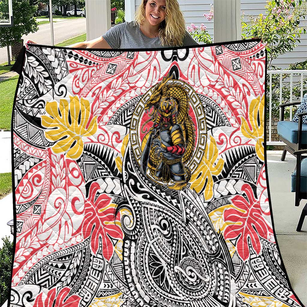 Japanese Samurai Warrior Quilt Colorful Polynesian Tattoo Style LT9 White - Polynesian Pride