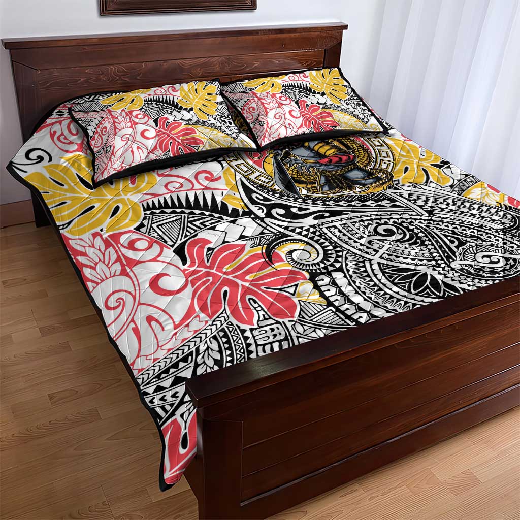 Japanese Samurai Warrior Quilt Bed Set Colorful Polynesian Tattoo Style