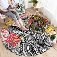 Japanese Samurai Warrior Round Carpet Colorful Polynesian Tattoo Style