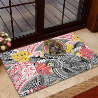 Japanese Samurai Warrior Rubber Doormat Colorful Polynesian Tattoo Style LT9 - Polynesian Pride