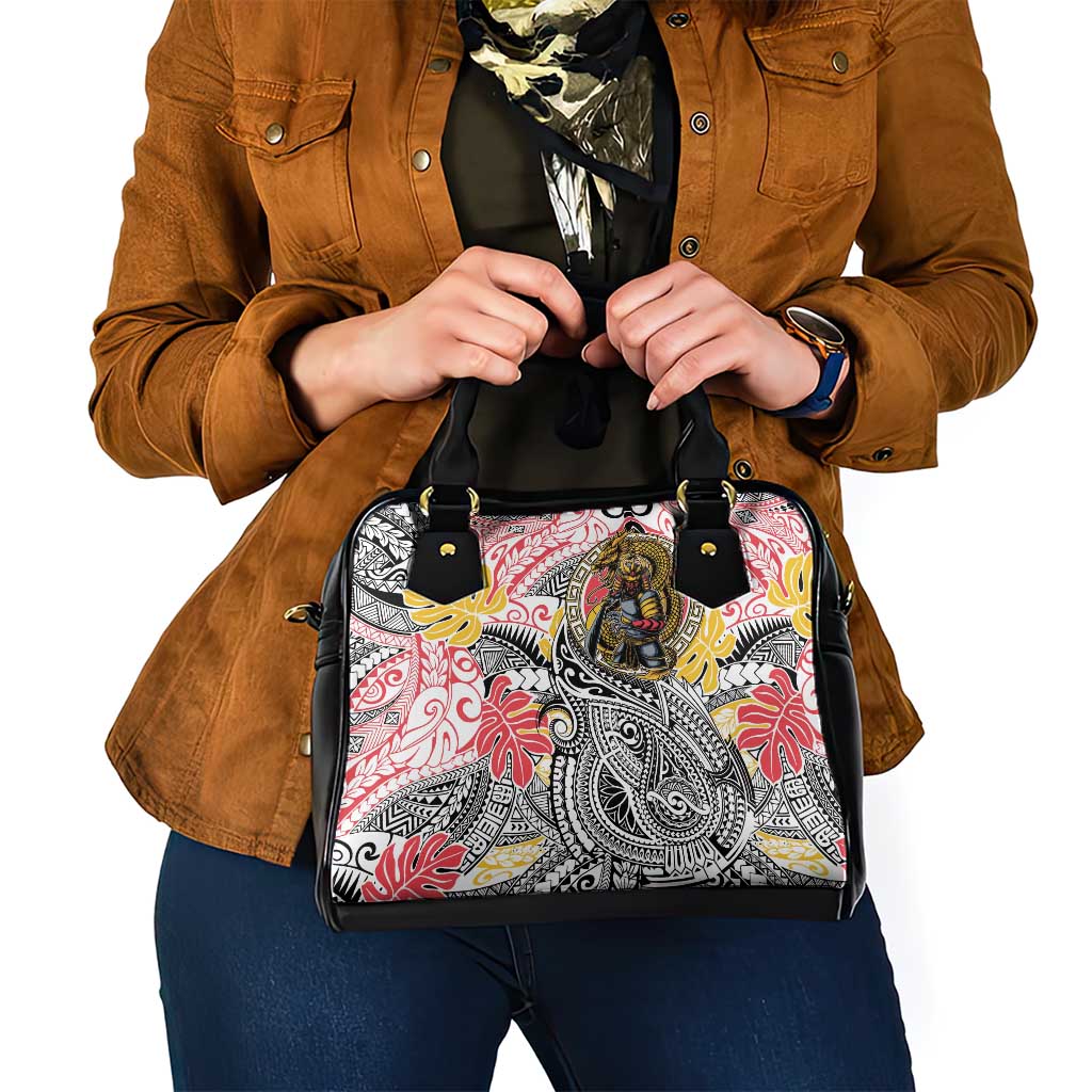 Japanese Samurai Warrior Shoulder Handbag Colorful Polynesian Tattoo Style