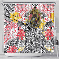 Japanese Samurai Warrior Shower Curtain Colorful Polynesian Tattoo Style