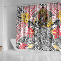 Japanese Samurai Warrior Shower Curtain Colorful Polynesian Tattoo Style