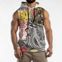 Japanese Samurai Warrior Sleeveless Hoodie Colorful Polynesian Tattoo Style - Polynesian Pride