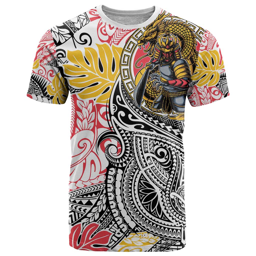 Japanese Samurai Warrior T Shirt Colorful Polynesian Tattoo Style LT9 White - Polynesian Pride