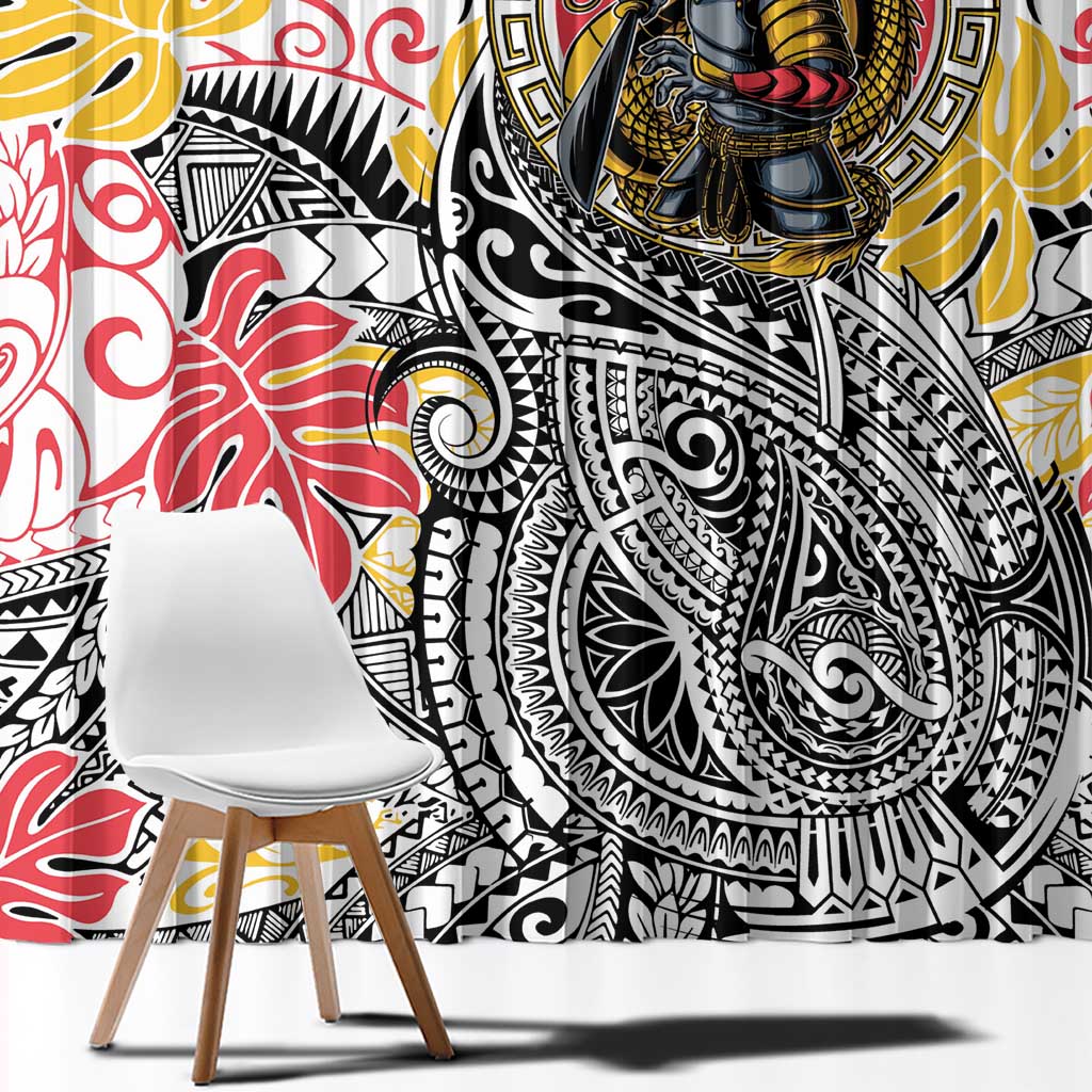 Japanese Samurai Warrior Window Curtain Colorful Polynesian Tattoo Style