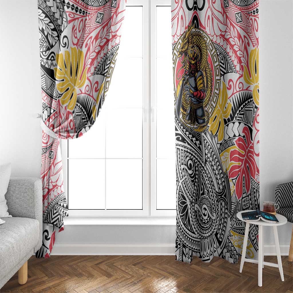 Japanese Samurai Warrior Window Curtain Colorful Polynesian Tattoo Style