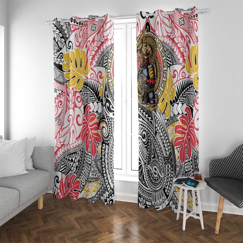 Japanese Samurai Warrior Window Curtain Colorful Polynesian Tattoo Style