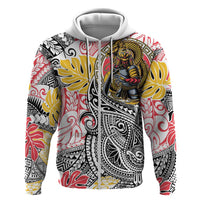 Japanese Samurai Warrior Zip Hoodie Colorful Polynesian Tattoo Style LT9 Zip Hoodie White - Polynesian Pride