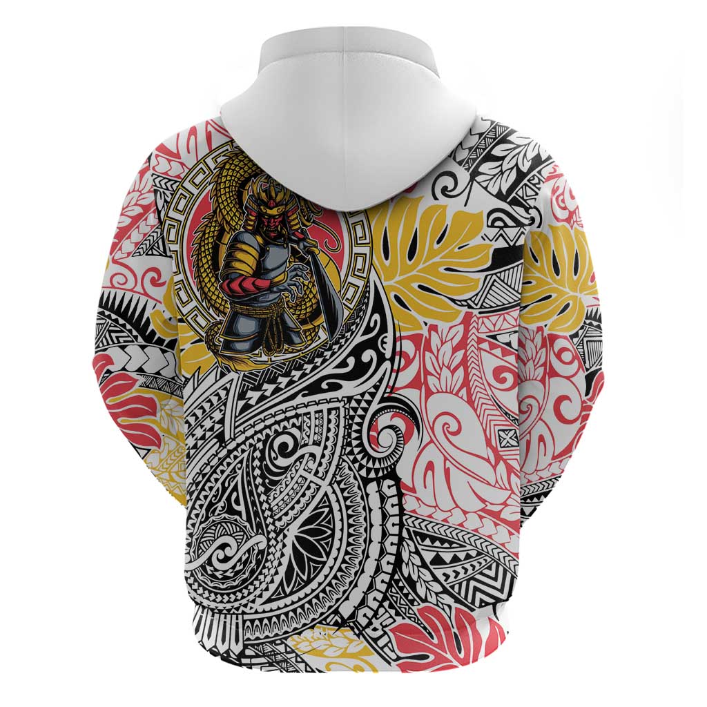 Japanese Samurai Warrior Zip Hoodie Colorful Polynesian Tattoo Style LT9 - Polynesian Pride