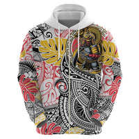Japanese Samurai Warrior Zip Hoodie Colorful Polynesian Tattoo Style LT9 - Polynesian Pride