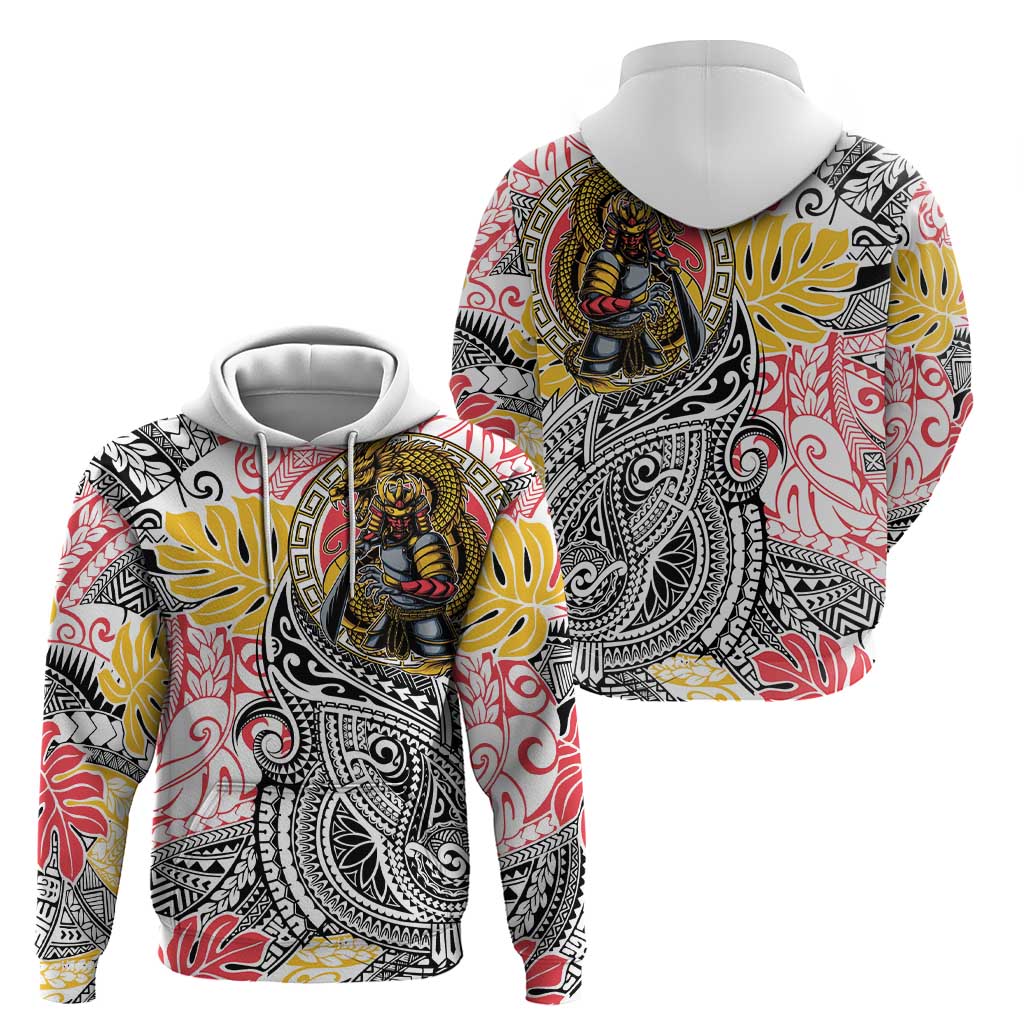 Japanese Samurai Warrior Zip Hoodie Colorful Polynesian Tattoo Style LT9 - Polynesian Pride