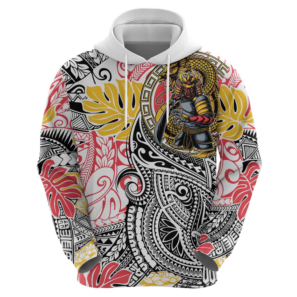 Japanese Samurai Warrior Zip Hoodie Colorful Polynesian Tattoo Style LT9 - Polynesian Pride