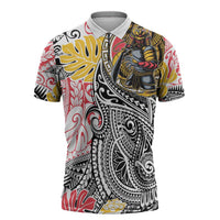 Japanese Samurai Warrior Zipper Polo Shirt Colorful Polynesian Tattoo Style - Polynesian Pride