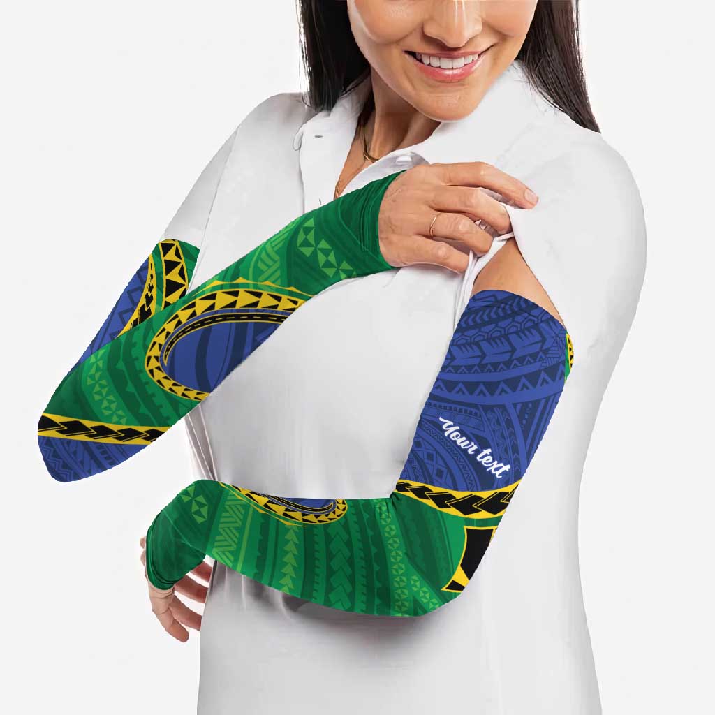 Solomon Islands Independence Day 1978 Personalised Arm Sleeves Polynesian Pattern with Flag Style - Polynesian Pride