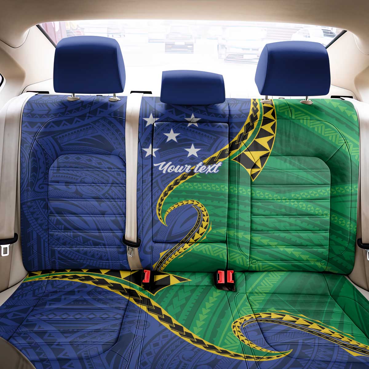 Solomon Islands Independence Day 1978 Personalised Back Car Seat Cover Polynesian Pattern with Flag Style