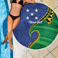 Solomon Islands Independence Day 1978 Personalised Beach Blanket Polynesian Pattern with Flag Style