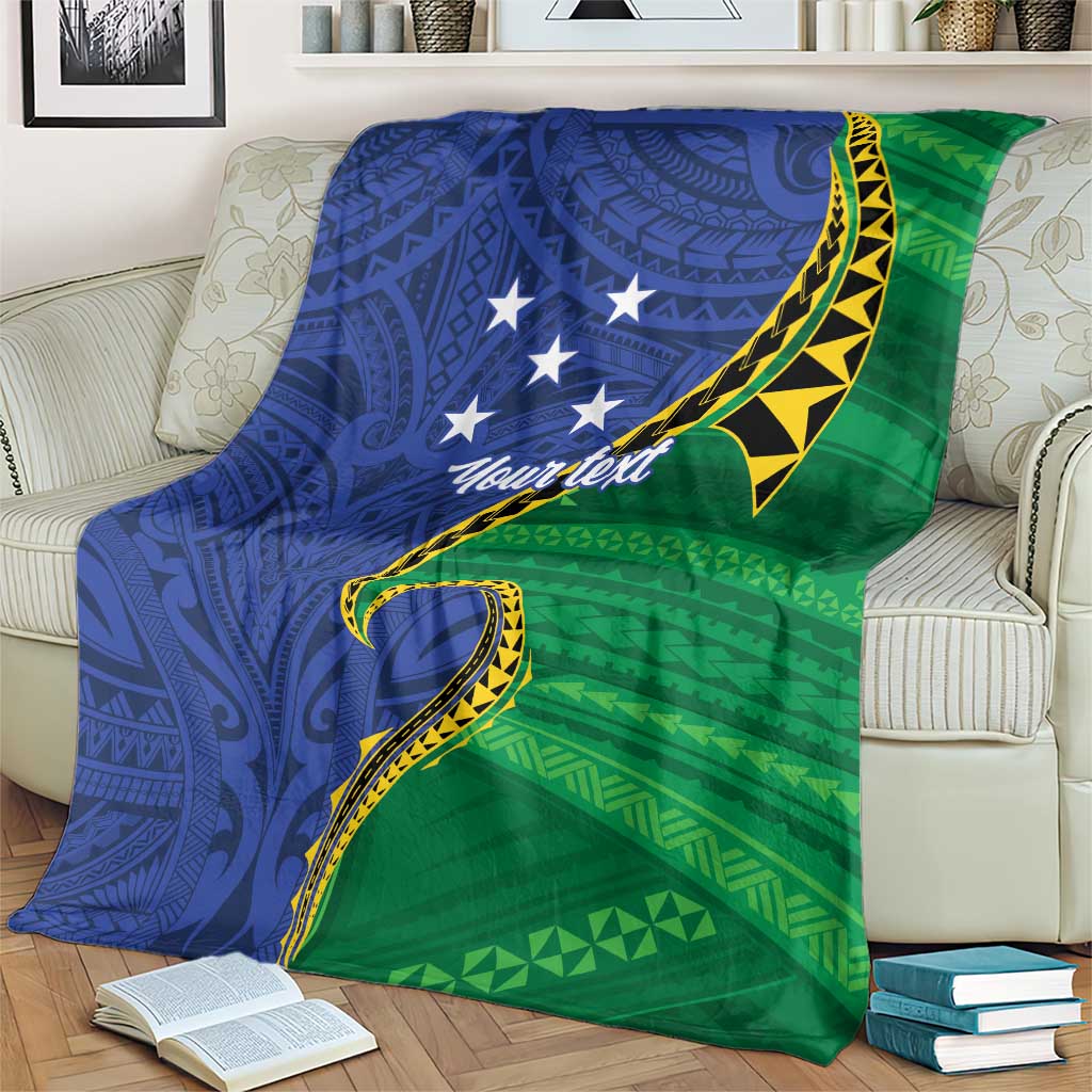 Solomon Islands Independence Day 1978 Personalised Blanket Polynesian Pattern with Flag Style