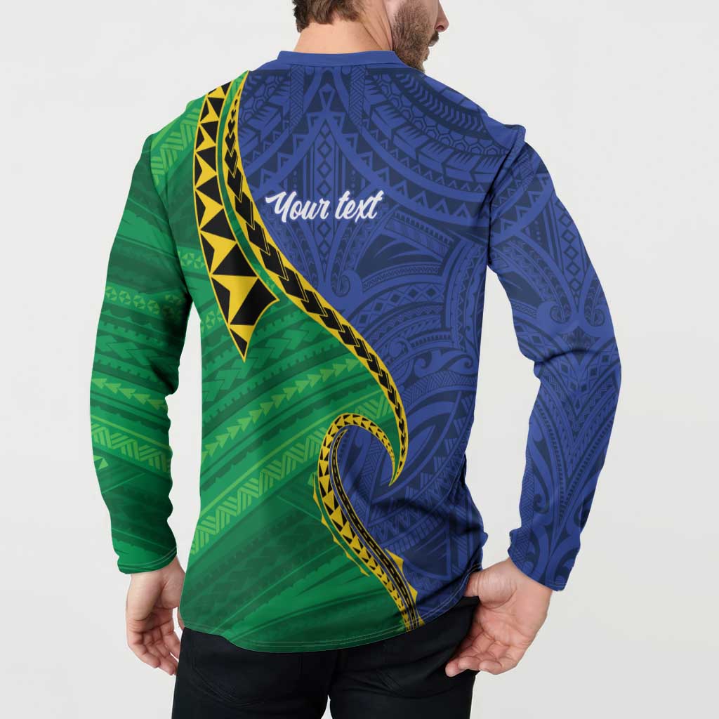 Solomon Islands Independence Day 1978 Personalised Button Sweatshirt Polynesian Pattern with Flag Style