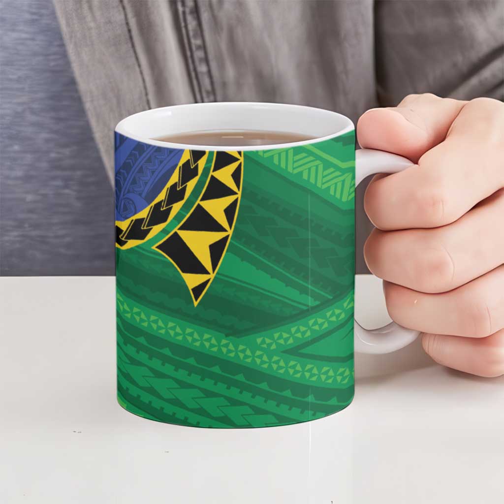 Solomon Islands Independence Day 1978 Personalised Ceramic Mug Polynesian Pattern with Flag Style - Polynesian Pride