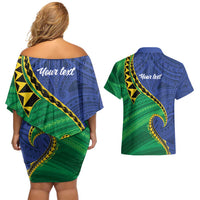 Solomon Islands Independence Day 1978 Personalised Couples Matching Off Shoulder Short Dress and Hawaiian Shirt Polynesian Pattern with Flag Style