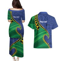 Solomon Islands Independence Day 1978 Personalised Couples Matching Puletasi and Hawaiian Shirt Polynesian Pattern with Flag Style