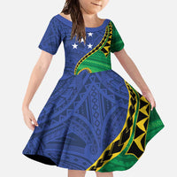Solomon Islands Independence Day 1978 Personalised Family Matching Long Sleeve Bodycon Dress and Hawaiian Shirt Polynesian Pattern with Flag Style