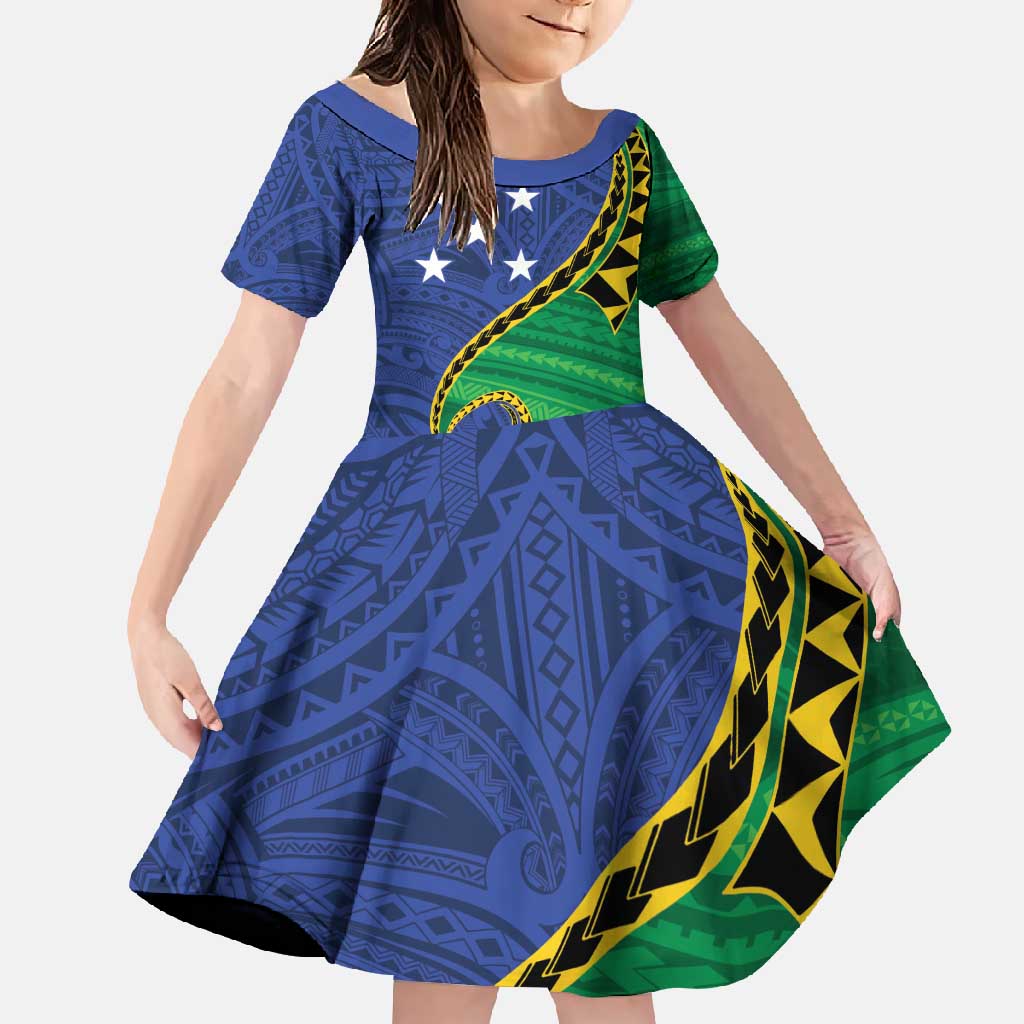 Solomon Islands Independence Day 1978 Personalised Family Matching Mermaid Dress and Hawaiian Shirt Polynesian Pattern with Flag Style