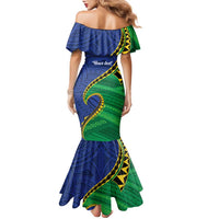 Solomon Islands Independence Day 1978 Personalised Family Matching Mermaid Dress and Hawaiian Shirt Polynesian Pattern with Flag Style