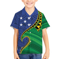 Solomon Islands Independence Day 1978 Personalised Family Matching Off The Shoulder Long Sleeve Dress and Hawaiian Shirt Polynesian Pattern with Flag Style