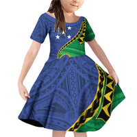 Solomon Islands Independence Day 1978 Personalised Family Matching Off Shoulder Short Dress and Hawaiian Shirt Polynesian Pattern with Flag Style