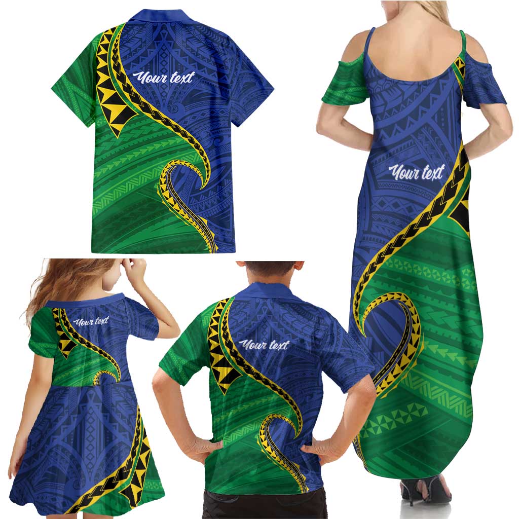 Solomon Islands Independence Day 1978 Personalised Family Matching Summer Maxi Dress and Hawaiian Shirt Polynesian Pattern with Flag Style