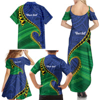 Solomon Islands Independence Day 1978 Personalised Family Matching Summer Maxi Dress and Hawaiian Shirt Polynesian Pattern with Flag Style