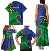 Solomon Islands Independence Day 1978 Personalised Family Matching Tank Maxi Dress and Hawaiian Shirt Polynesian Pattern with Flag Style