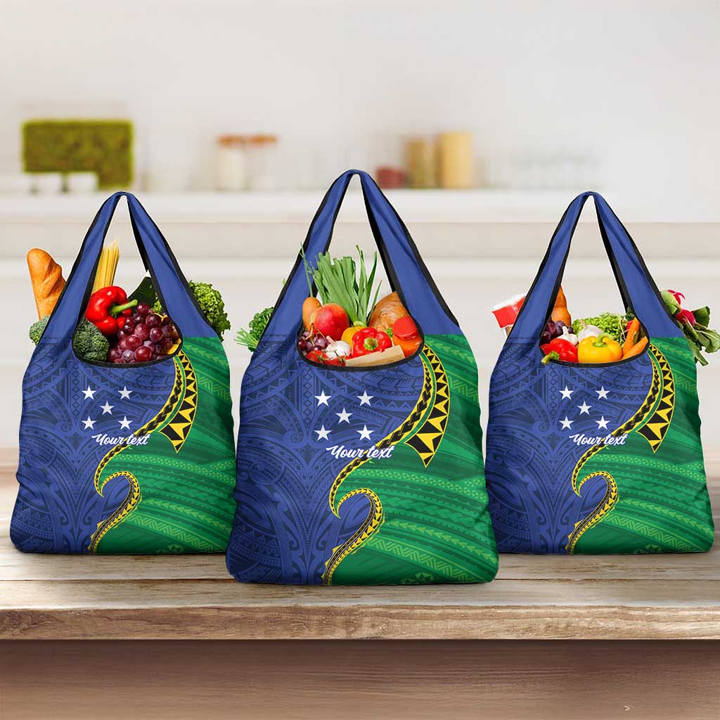 Solomon Islands Independence Day 1978 Personalised Grocery Bag Polynesian Pattern with Flag Style