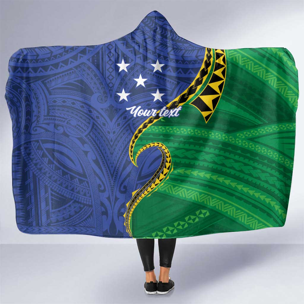 Solomon Islands Independence Day 1978 Personalised Hooded Blanket Polynesian Pattern with Flag Style