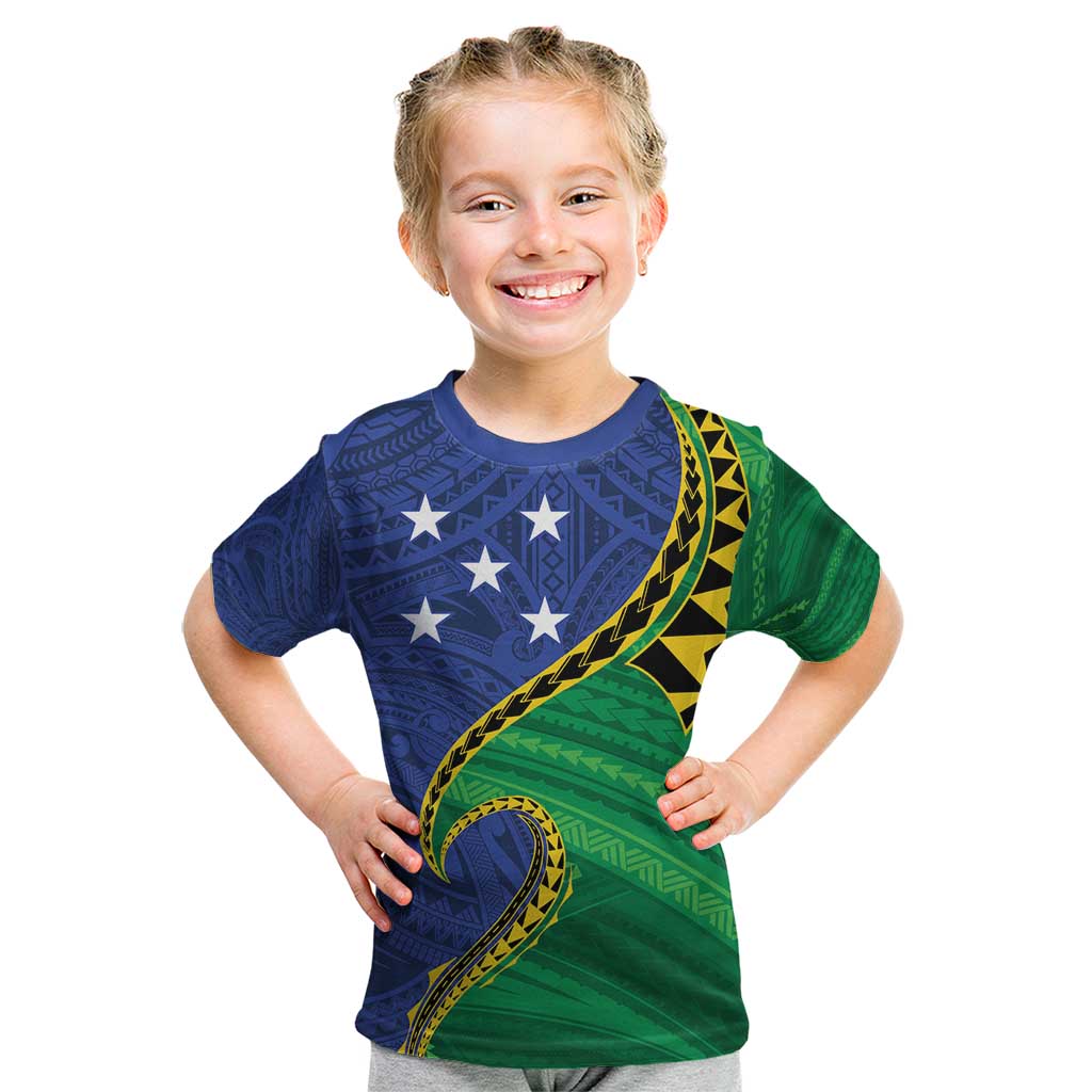 Solomon Islands Independence Day 1978 Personalised Kid T Shirt Polynesian Pattern with Flag Style